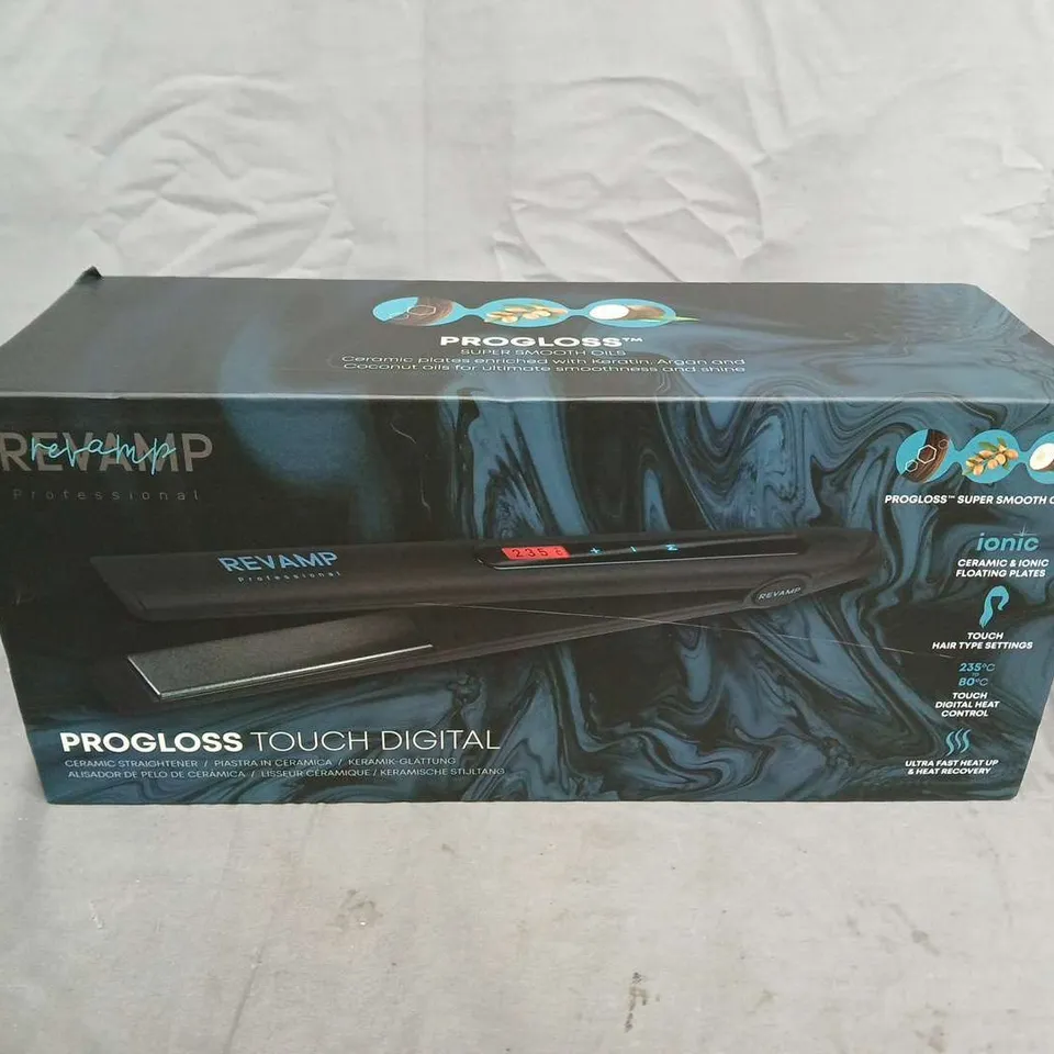 BOXED REVAMP PROFESSIONAL PROGLOSS TOUCH DIGITAL HAIR STRAIGHTENER