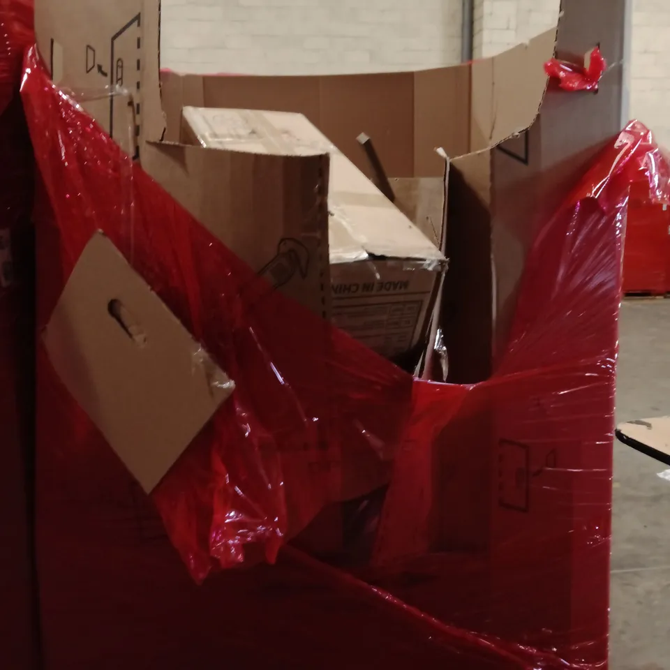 PALLET OF ASSORTED HOUSEHOLD GOODS AND PRODUCTS TO INCLUDE; BEDSIDE TABLE, CURTAIN BLINDS, OFFICE CHAIR