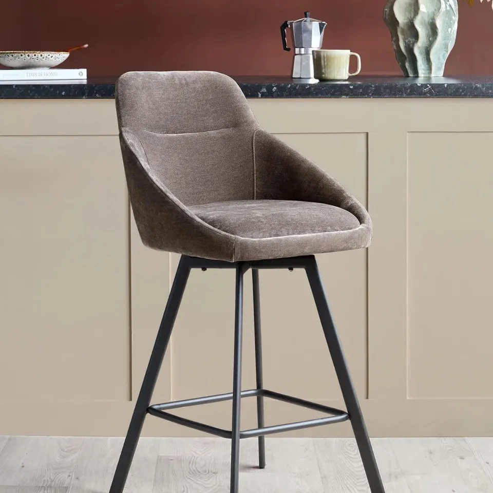 BOXED DANETT CLEO MOCHA FABRIC SWIVEL BAR STOOL