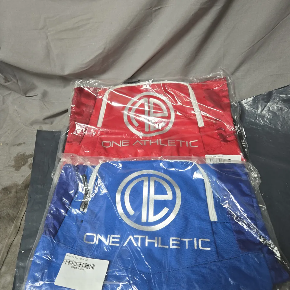 2 X ONE ATHLETIC DRAWSTRING BAGS, RED/BLUE