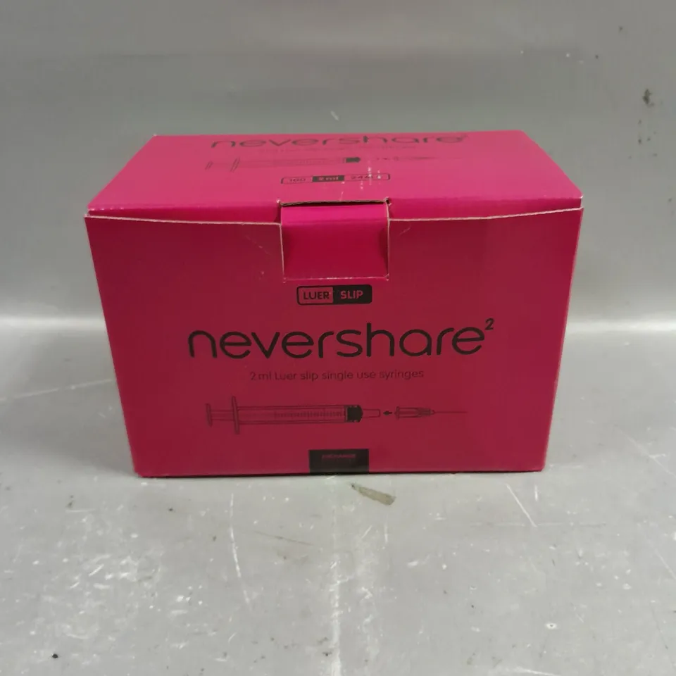 BOXED NEVERSHARE2 2ML LUER SLIP SINGLE USE SYRINGES - PACK OF APPROXIMATELY 100 