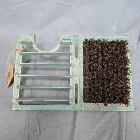 VINTAGE METAL BOOT SCRAPER WITH BRISTLE BRUSH – GARDEN TOOL 