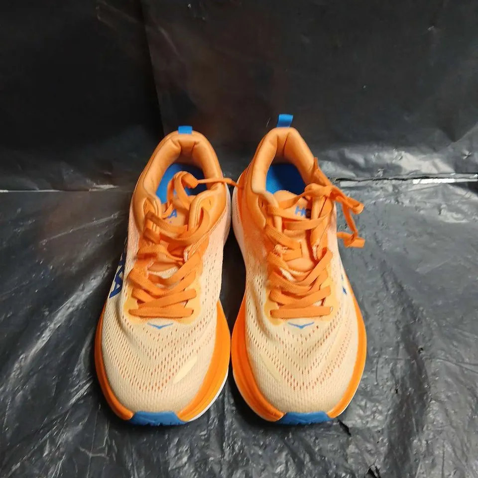HOKA Running Shoes – Orange Mesh Upper with Blue Accents (Pair)