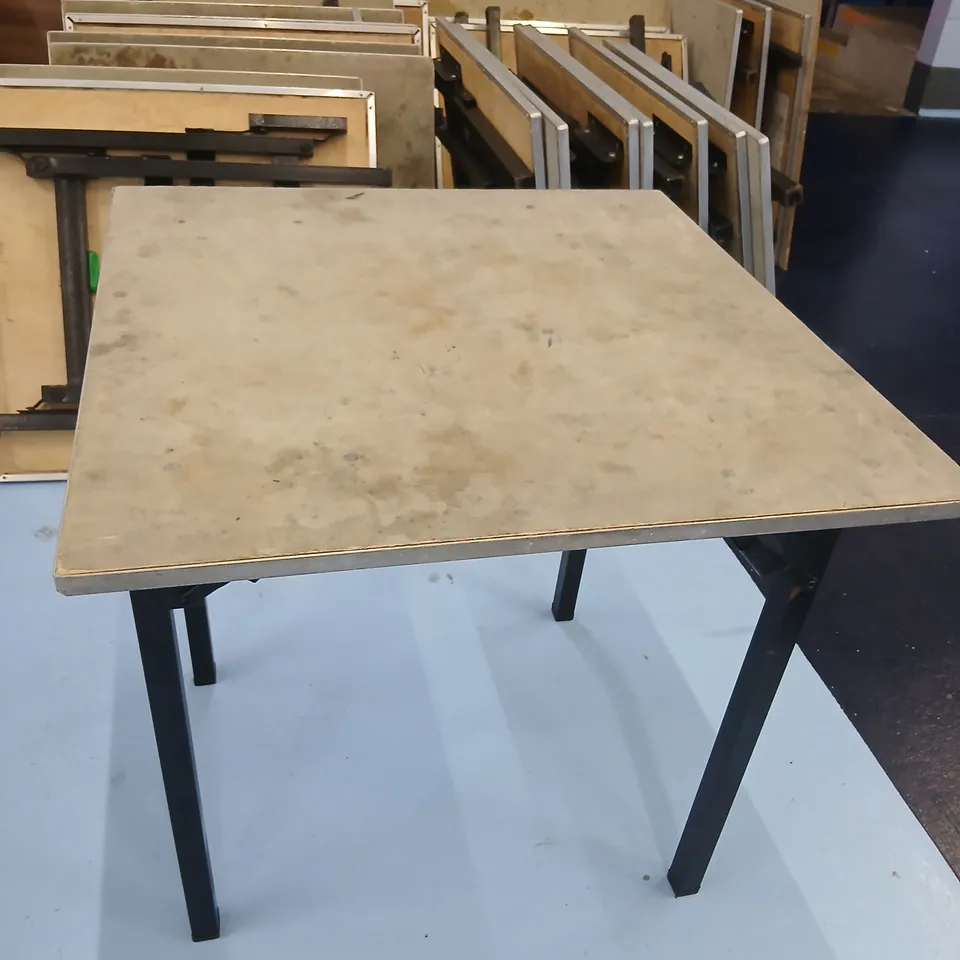 APPROXIMATELY 20 RECTANGULAR FOLDING WORK TABLE WITH BEIGE TOP AND BLACK METAL LEGS – USED