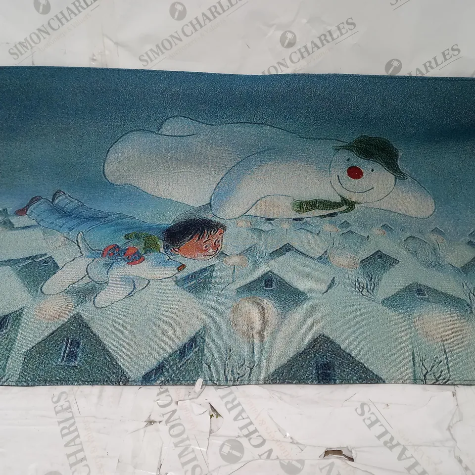 SNOWTIME THE SNOWMAN AND THE SNOWDOG FIBRE OPTIC HANGING WALL TAPESTRY - 84cm x 56cm