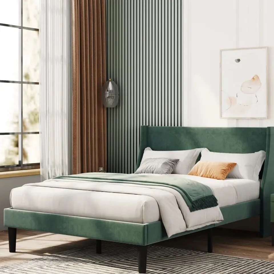 BOXED CRISTIANO UPHOLSTERED DOUBLE BED FRAME GREEN