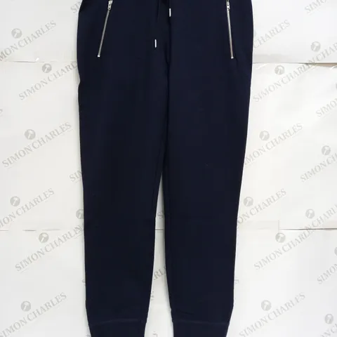 LOUNGE THE WHITE COMPANY ORGANIC COTTON ZIP DETAIL JERSEY JOGGERS IN NAVY - SIZE 8