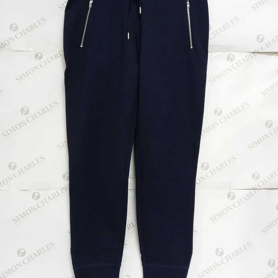 LOUNGE THE WHITE COMPANY ORGANIC COTTON ZIP DETAIL JERSEY JOGGERS IN NAVY - SIZE 8