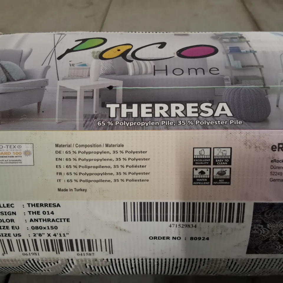 BRAND NEW PACO THERRESA RUG IN ANTHRACITE - 80X150CM