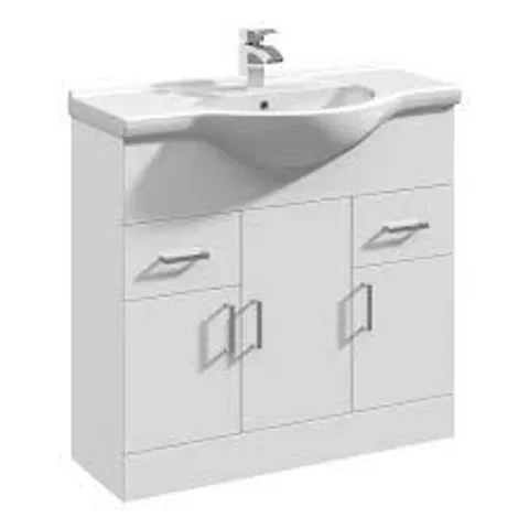 BOXED NUIE MAYFORD GLOSS WHITE 850mm FLOOR STANDING VANITY UNIT - PRC105 // NO BASIN (1 BOX)