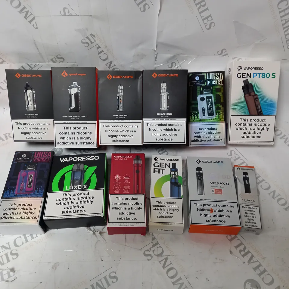 APPROXIMATELY 12 ASSORTED VAPES INCLUDING GEEKVAPE, VAPORESSO