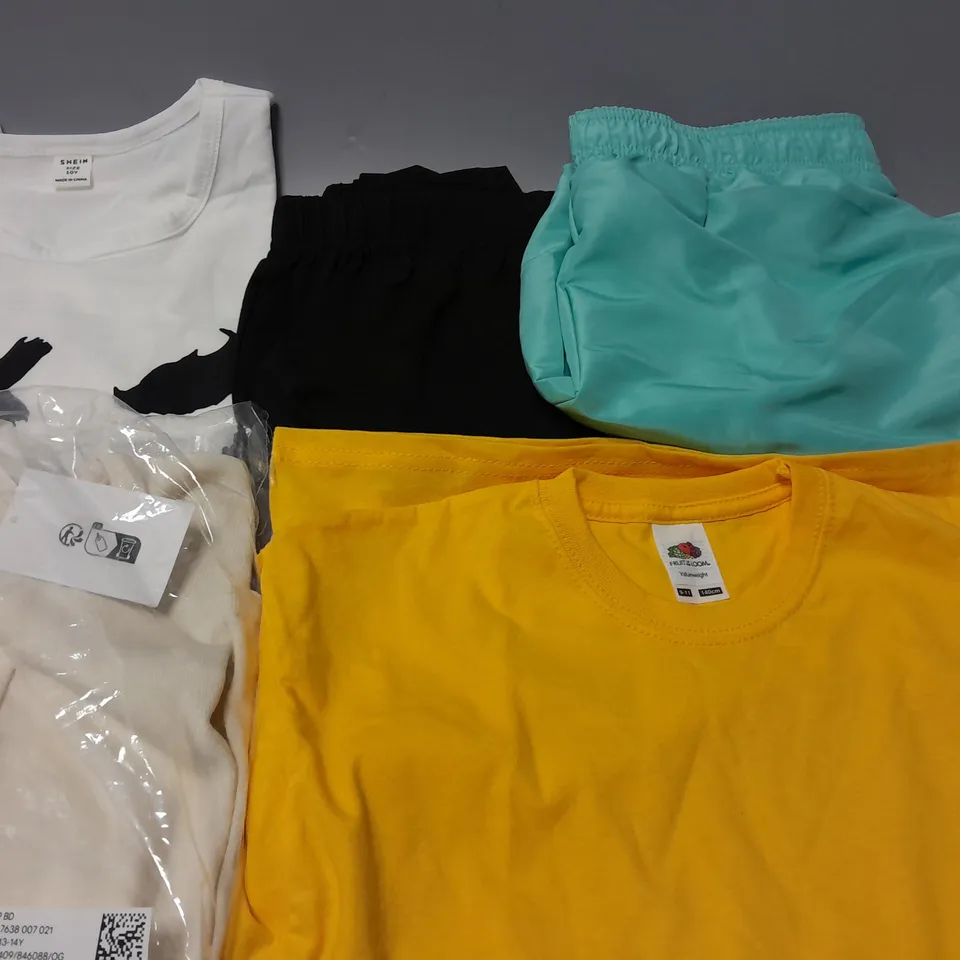 APPROXIMATELY 12 ASSORTED CHILDRENS CLOTHING RANGING FROM 10-15 YEARS PRODUCTS TO INCLUDE - T-SHIRT , PANTS , DRESS ETC