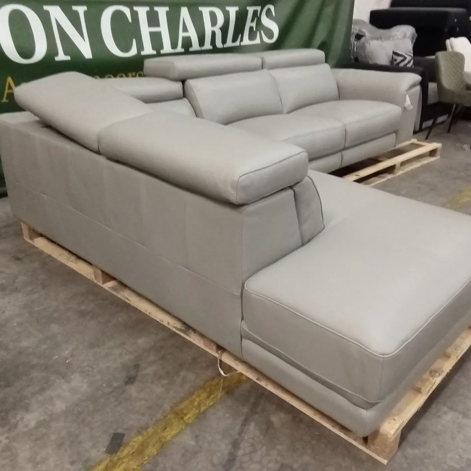 QUALITY DESIGNER GREY LEATHER POWER RECLINING CORNER SOFA