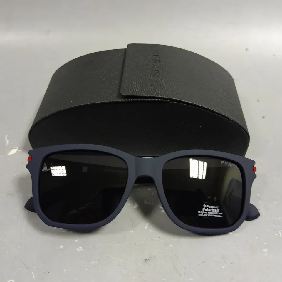 PRADA POLARISED GLASSES WITH NAVY FRAMES IN CASE