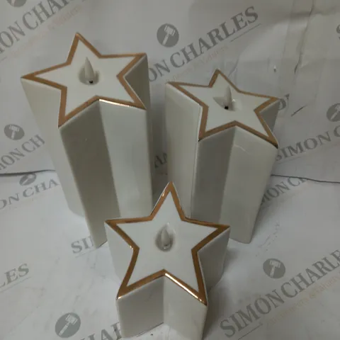 BOXED SET OF 3 PRE-LIT WHITE STAR CANDLES 