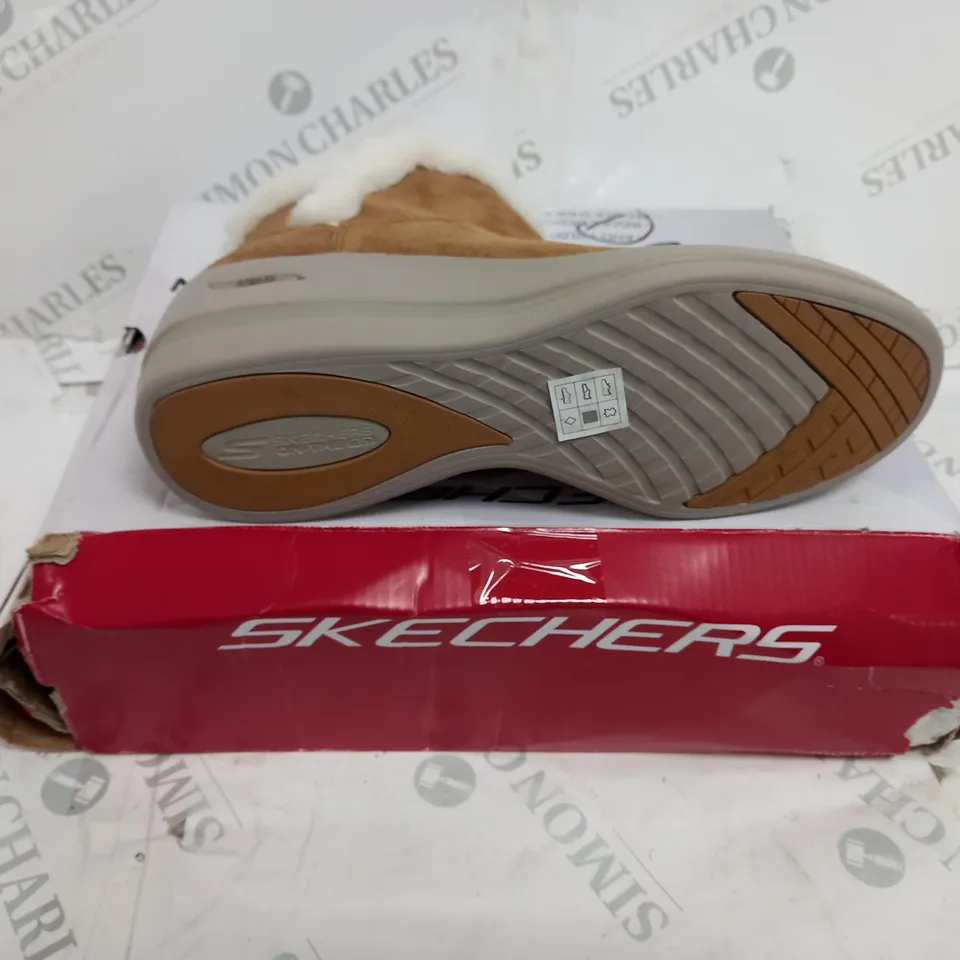 SKECHERS CHESTNUT SUEDE WEDGE TRAINERS - SIZE 8