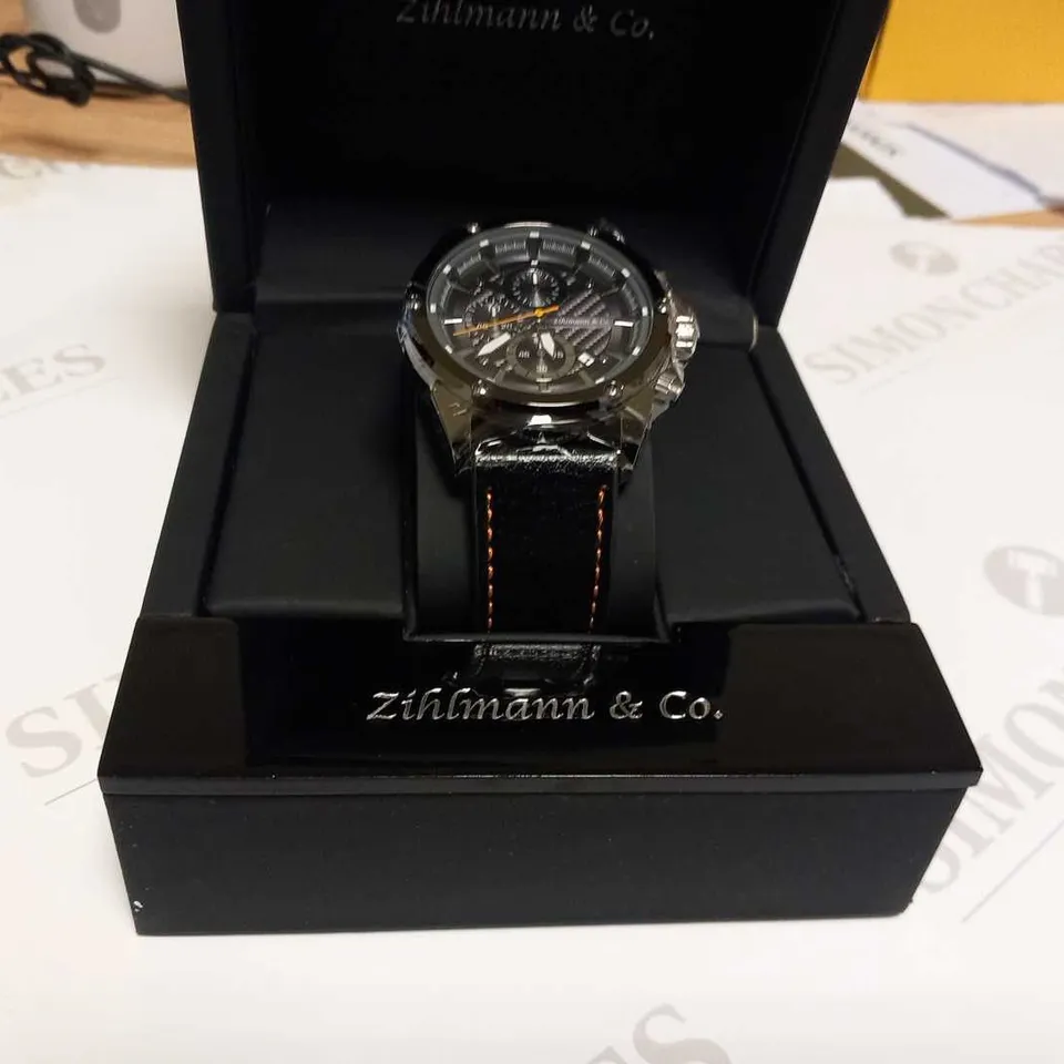 MEN’S ZIHLMANN & CO CHRONOGRAPH WATCH – MODEL ZC60 - BLACK DIAL WITH SUB DIALS – 3ATM WATER RESISTANT – GENUINE LEATHER STRAP 