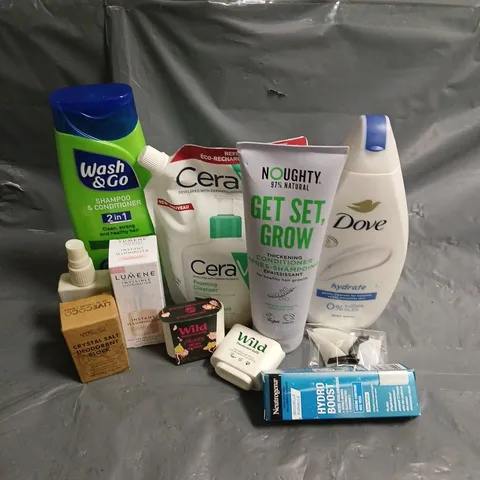 APPROXIMATELY 20 ASSORTED HEALTH & BEAUTY PRODUCTS TO INCLUDE NOUGHTY THICKENING CONDITIONER, DOVE BODY WASH, CERAVE FOAMING CLEANSER, ETC