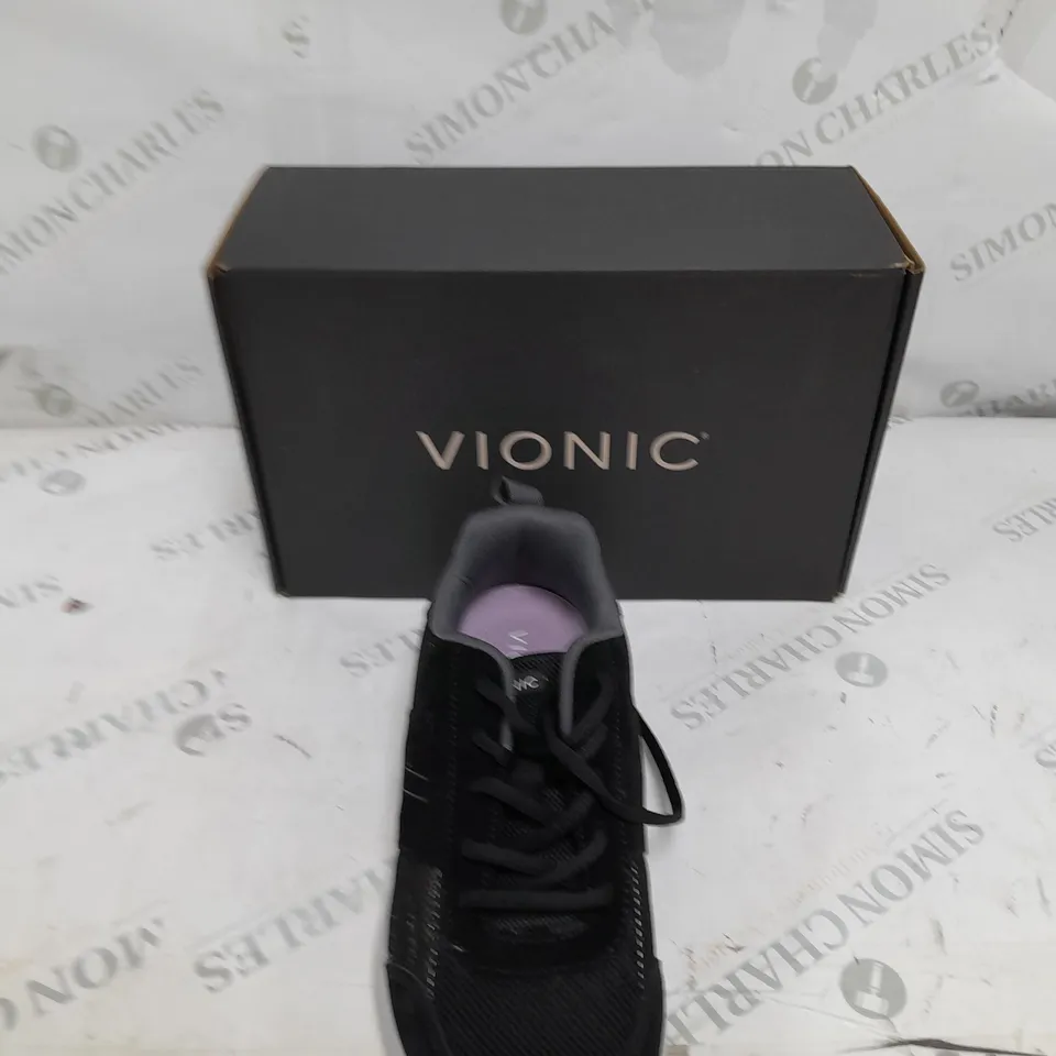 BOXED PAIR OF VIONIC BLACK MESH TRAINER SIZE 6