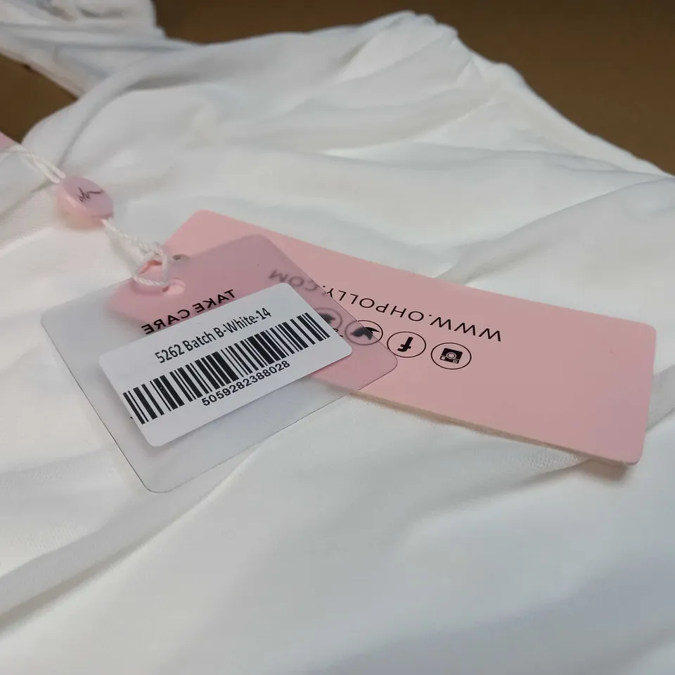 OH POLLY WHITE HALTER NECK RUCHED MINI DRESS - SIZE 14