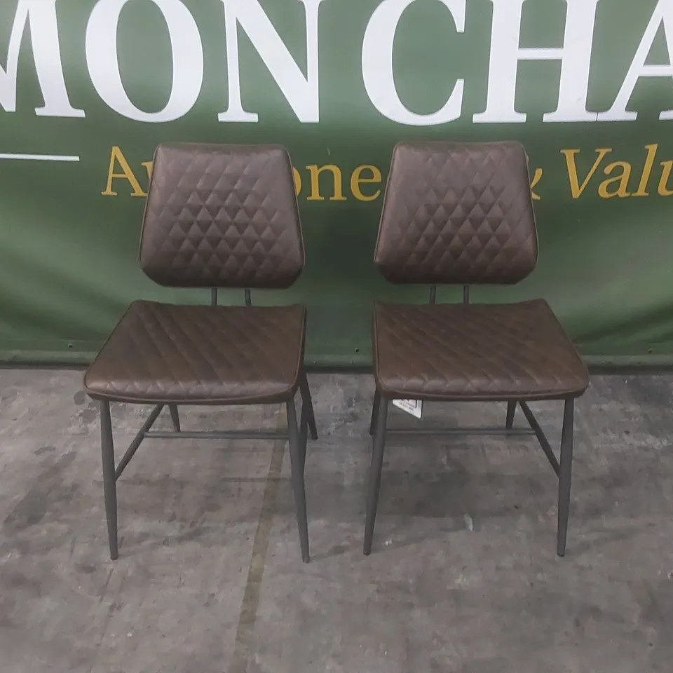 SET OF 2 DESIGNER DALTON BROWN LEATHER UPHOLSTERED DINING CHAIRS 