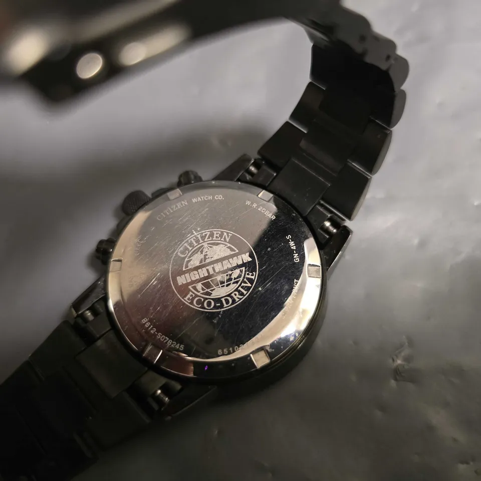 UNBOXED CITIZEN ECO-DRIVE NIGHTHAWK BLACK DIAL MENS CHRONOGRAPH WATCH 