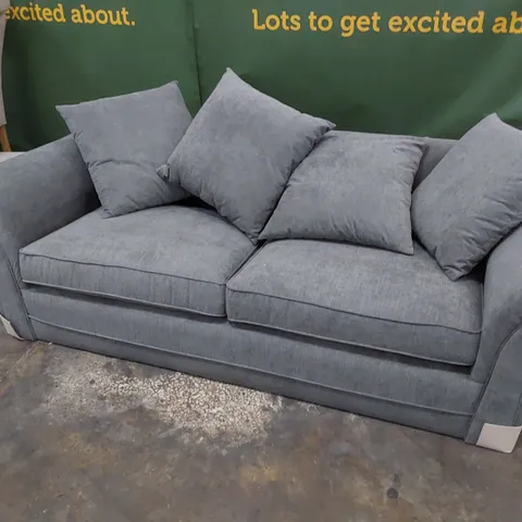 DESIGNER DURY THREE SEATER SOFA WITH SCATTER CUSHIONS GREY FABRIC