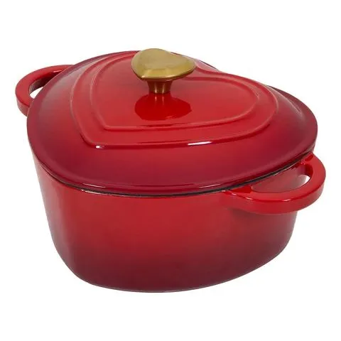 ENAMELLED CAST IRON HEART-SHAPED DUTCH OVEN POT