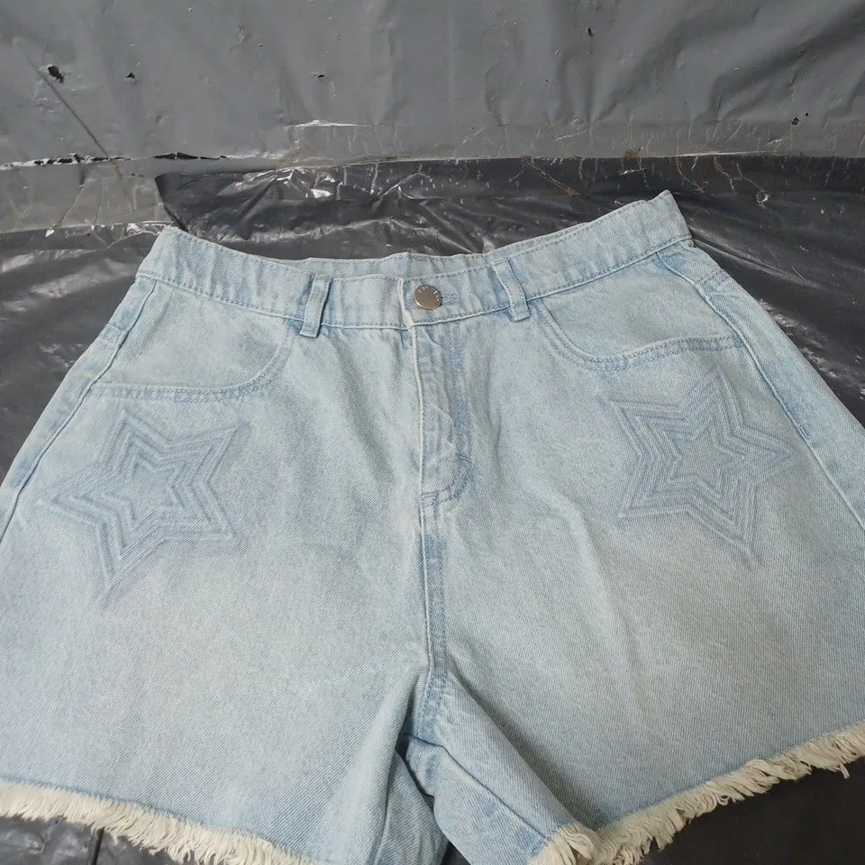 GIRLS STAR EMBOSSED DENIM SHORTS - BLUE - AGE 16 YEARS