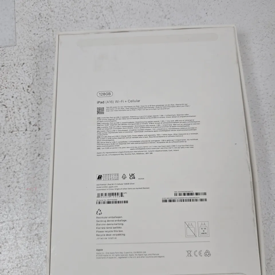 APPLE IPAD (A16) 128GB SILVER – WI‑FI + CELLULAR (CRACKED SCREEN) BENT