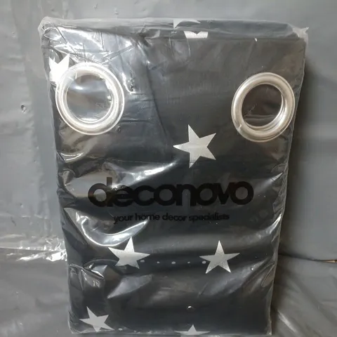 DECONOVO EYELET CURTAINS - BLACK STARS - 46" X 90"