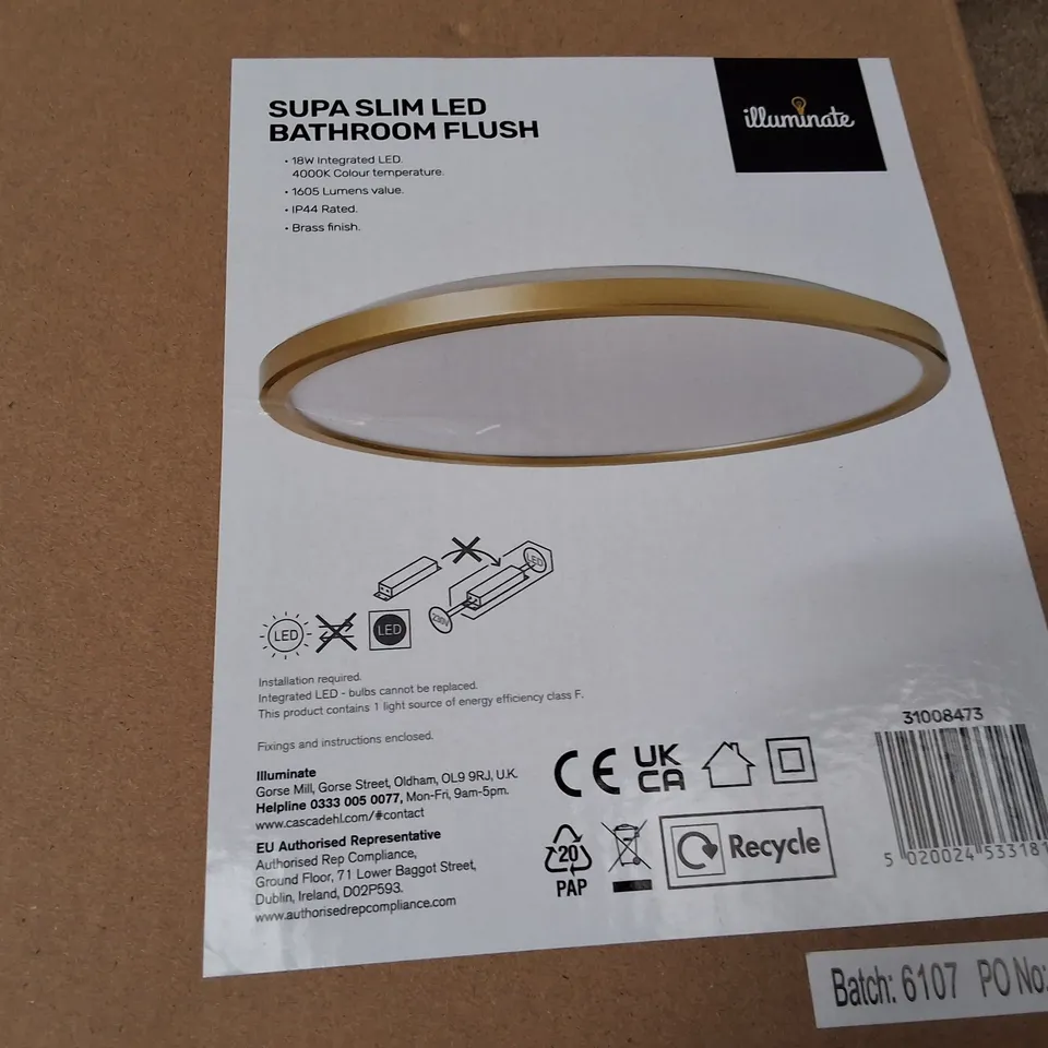 BOXED SUPA SLIM LED BATHROOM FLUSH MOUNT LIGHT – 18W, 4000K, BRASS FINISH