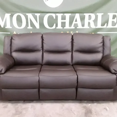 DESIGNER ALBION 3 SEATER MANUAL RECLINER SOFA - CHOCOLATE LEATHER
