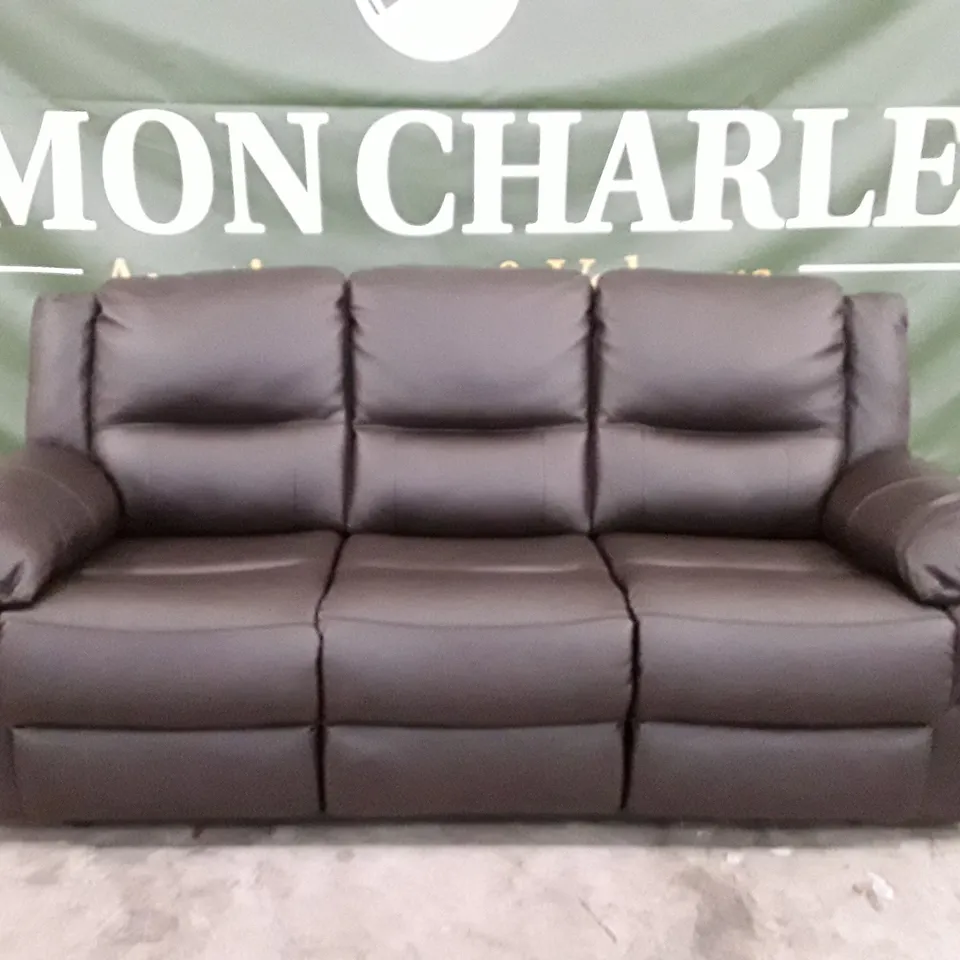 DESIGNER ALBION 3 SEATER MANUAL RECLINER SOFA - CHOCOLATE LEATHER