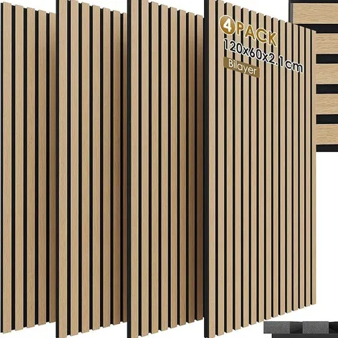 BOXED CLEVICH 3D ACOUSTIC WALL PANELS, 4 PACKS 120X60CMX2.1CM(2.88㎡), SOUND PROOFING PANELS WITH WOOD VENEER, MDF, FELT FABRIC, SELF-ADHESIVE, SOUND-ABSORBING WOOD PANELING FOR LIVING ROOM OFFICE DECO