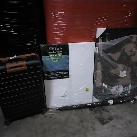 PALLET CONTAINING ASSORTED PRODUCTS INCLUDING SUITCASE, STRETCHED CANVAS 60×80CM, UMBRELLA, CORK TRAVEL MAP & SHOWER SYSTEM