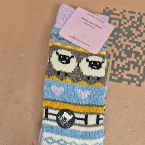 LADIES' MERINO WOOL BLEND BOOT SOCKS – MULTICOLOUR OWL KNIT, UK 4-7