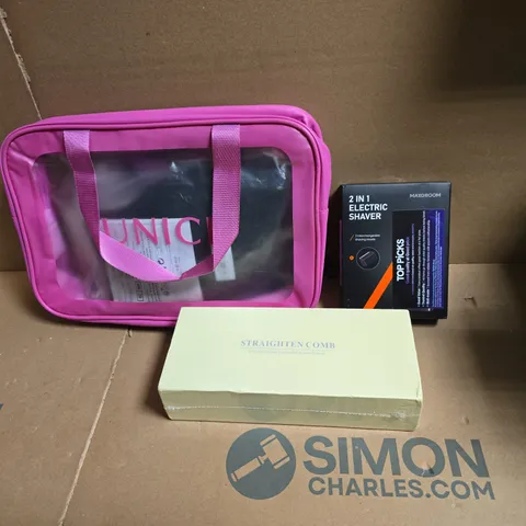 APPROXIMATELY 10 ASSORTED HEALTH & BEAUTY PRODUCTS TO INCLUDE VARIOUS WIGS, 2 IN 1 ELECTRIC SHAVER, PORTABLE STRAIGHTENING COMB ETC 