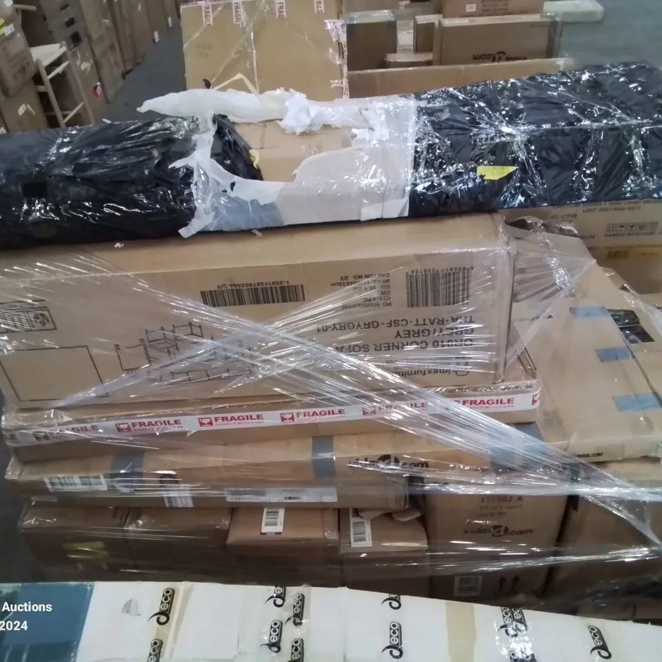 PALLET CONTAINING VARIOUS BOXED FURNITURE PARTS AND OTHER HOUSEHOLD ITEMS ETC.