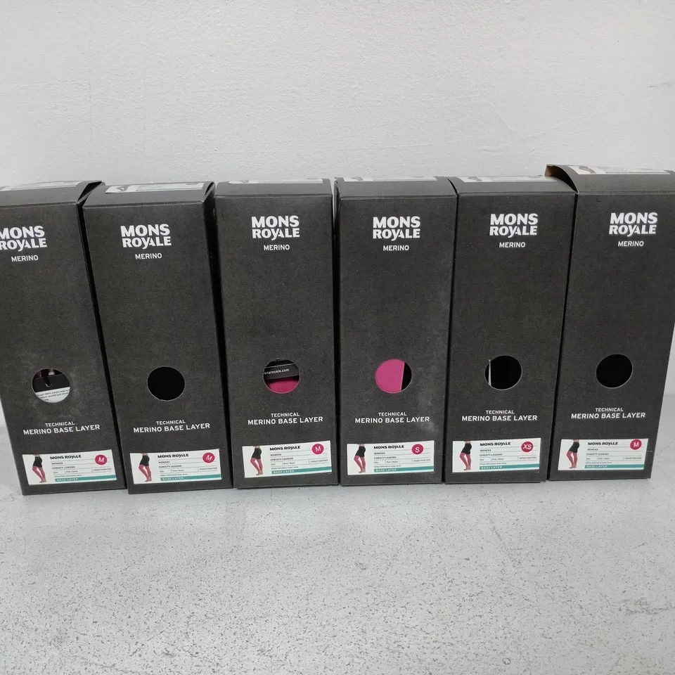LOT OF 6 BOXED MONS ROYALE MERINO BASE LAYERS - VARIOUS SIZES AND COLOURS