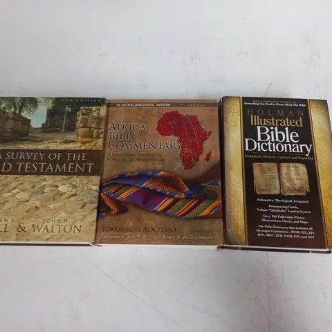 LOT OF 3 BIBLE STUDY BOOKS TO INCLUDE SURVEY OF OLD TESTAMENT AND AFRICA BIBLE COMMENTARY