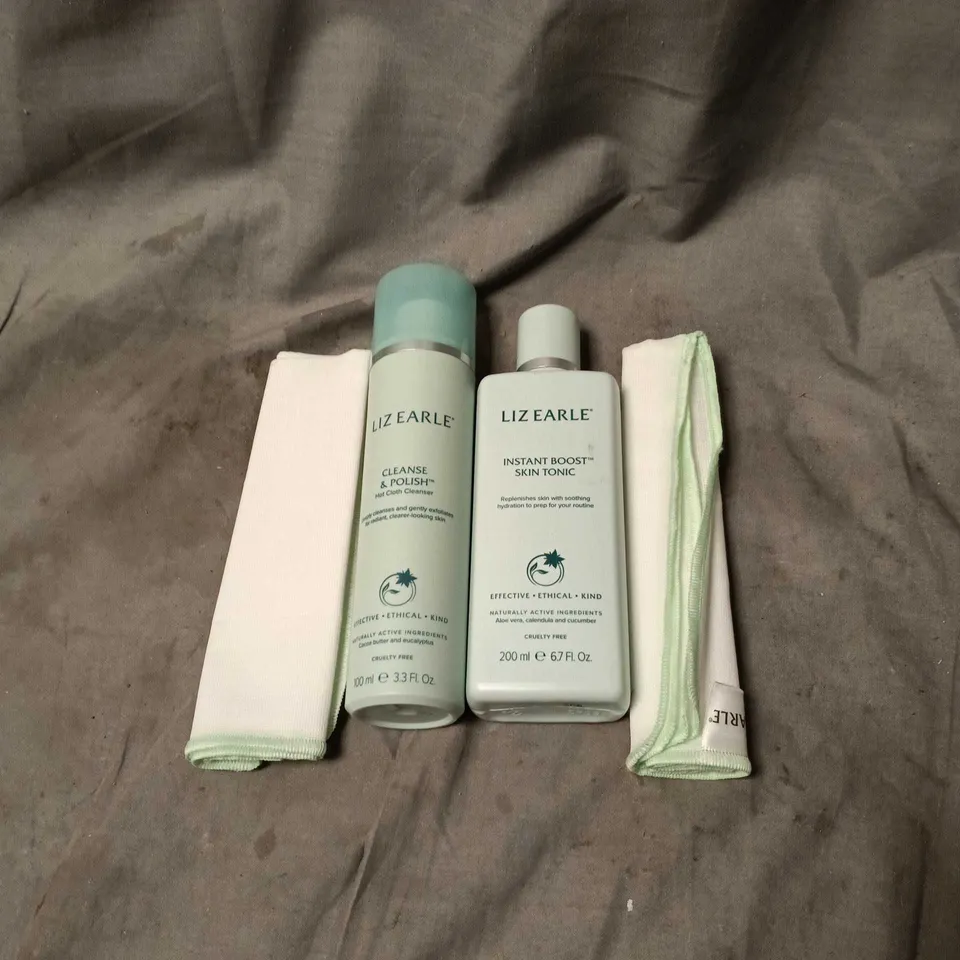 LIZ EARLE SET TO INCLUDE 200ML INSTANT BOOST SKIN TONIC, 100ML CLEANSE AND POLISH ETC. UNBOXED