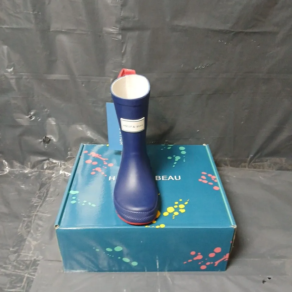 BOXED HOLLY & BEAU RUBBER NAVY RAINBOOTS - KIDS UK 8