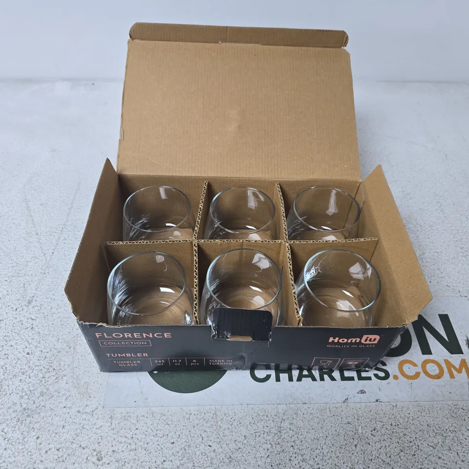HOMIU FLORENCE COLLECTION TUMBLERS – GLASS SET OF 6 (345ML)