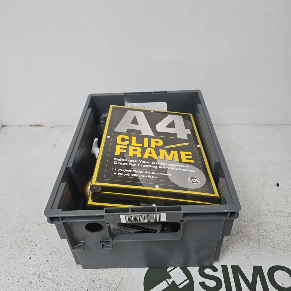 TOTE OF APPROXIMATELY 12 ASSORTED ITEMS TO INCLUDE: A4 CLIP FRAME