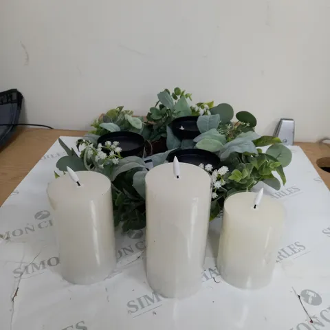 HOME REFLECTIONS 3 IN 1 FLAMELESS CANDLE WITH WREATH SET - SAGE