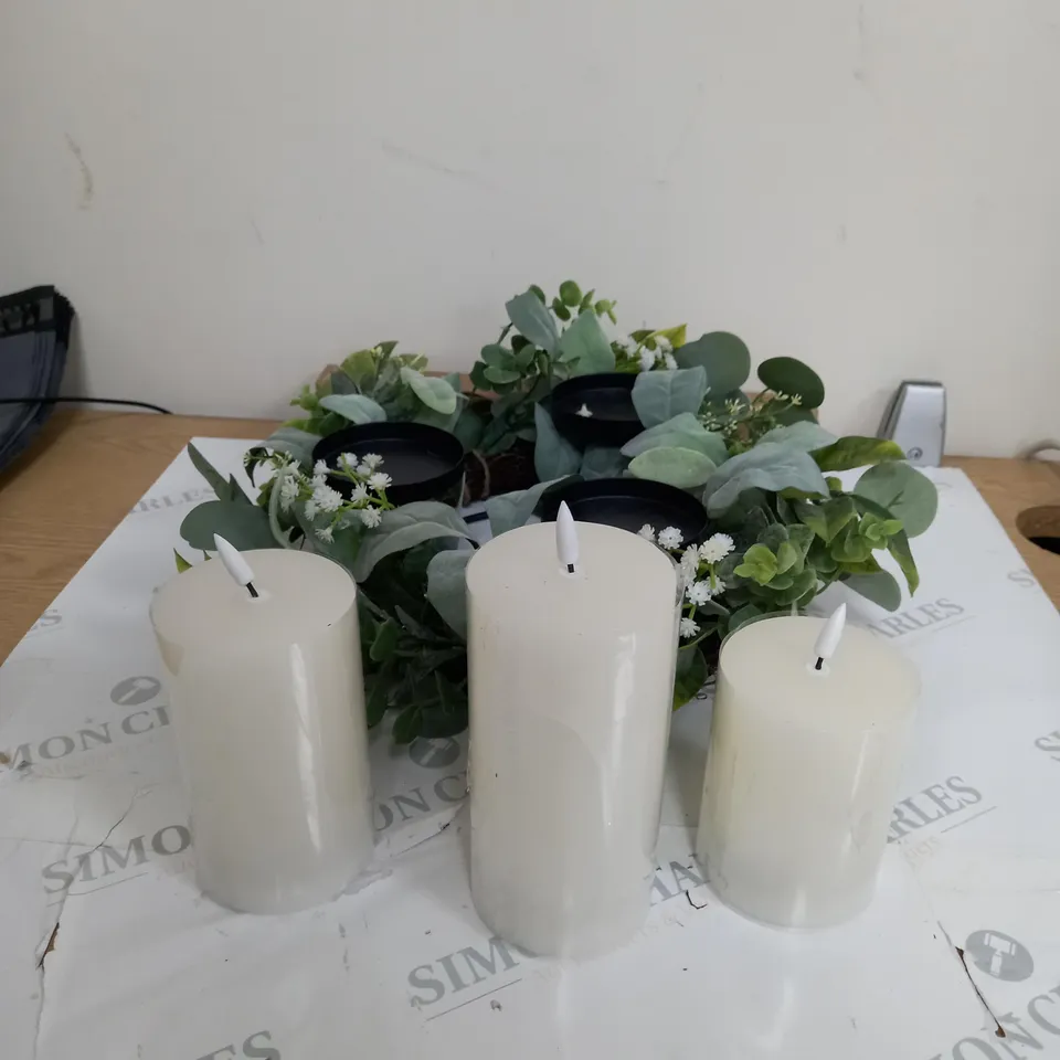 HOME REFLECTIONS 3 IN 1 FLAMELESS CANDLE WITH WREATH SET - SAGE 