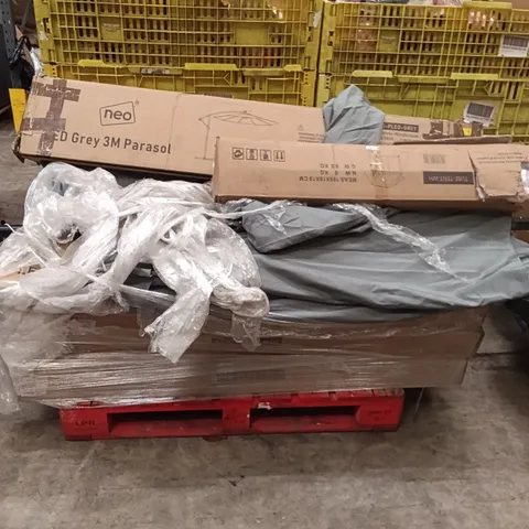 PALLET OF ASSORTED HOUSEHOLD GOODS AND PRODUCTS TO INCLUDE - parasol, tent, 