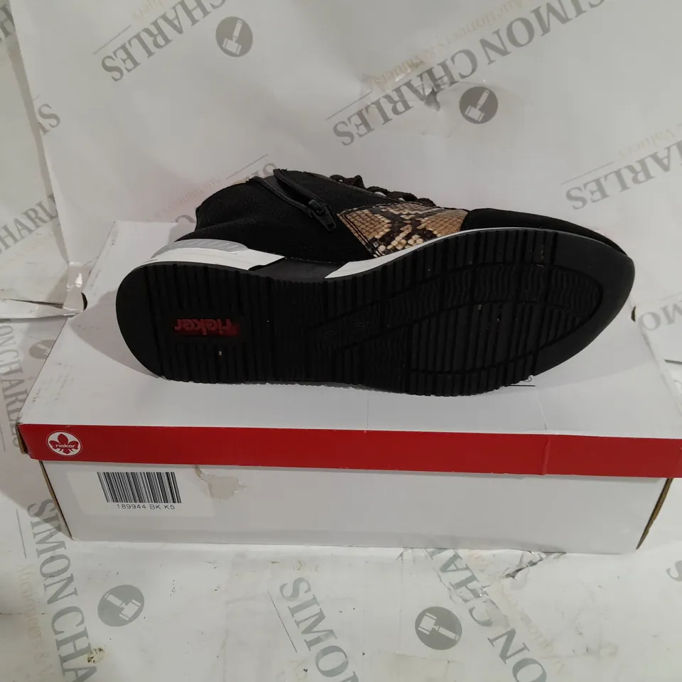 BOXED PAIR OF RIEKER HIGH TOP BOOTS IN BLACK - SIZE 5