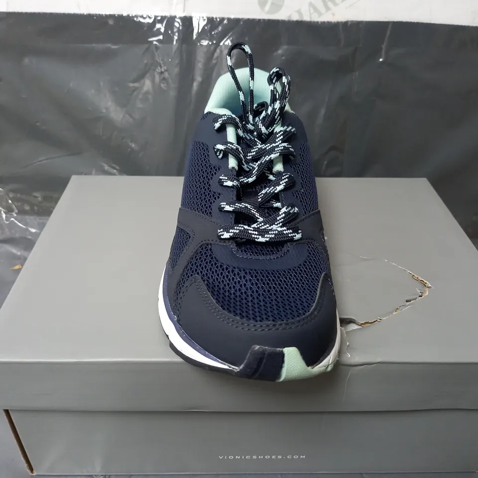 BOXED PAIR OF VIONIC NAVY TRAINERS - SIZE 7
